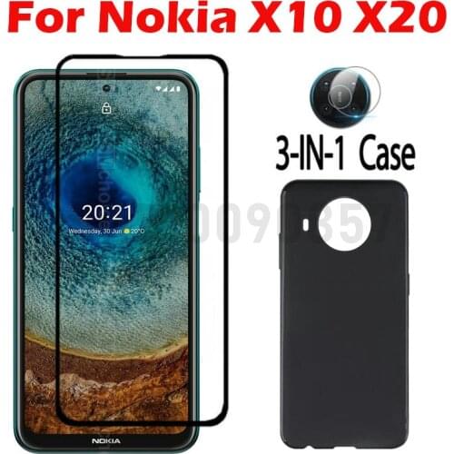 3-in-1 Case + Camera Tempered Glass On For Nokia X10 X20 Screen Protector Glass For For Nokia X10 X20 2.5D Glass