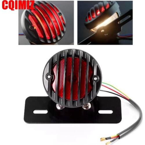 Black Retro Grille Motorcycle Brake License Plate Tail Light For Harley Bobber Chopper Custom Cafe Racer Taillight