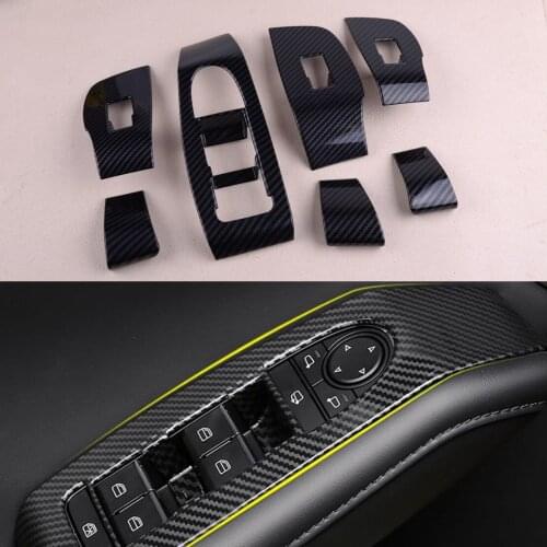 CITALL 7Pcs LHD Carbon Fiber Style Car Inner Window Switch Panel Cover Trim Moulding Decor Fit for Mazda 3 2019 2020