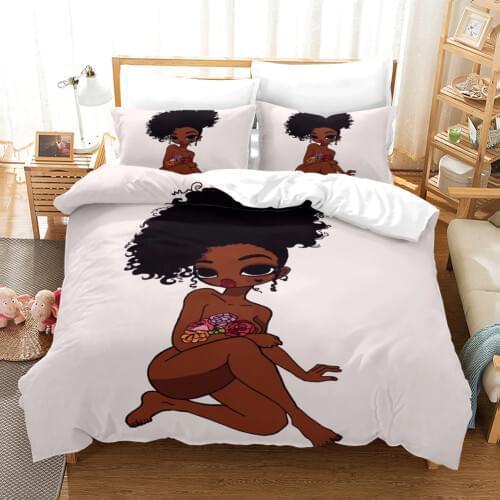 Fanaijia Luxury 3d Print double Bedding Sets cartoon African girl Duvet Cover with Pillowcase queen comforter sets