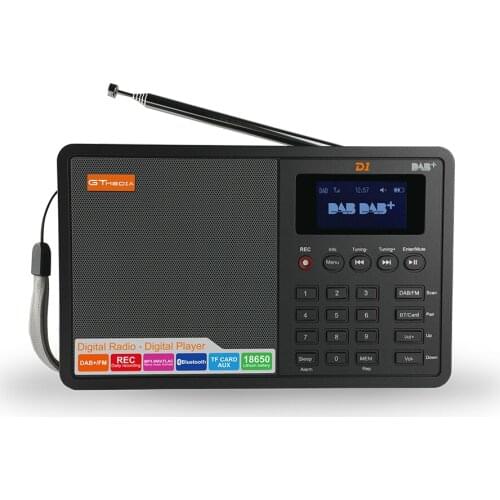 GTMEDIA D1,FM Radio,Bluetooth DAB+/FM+BT/TF Card/AUX,1.8 inch LCD display,DAB Radio Speaker,with 18650 Lithium Battery Radio