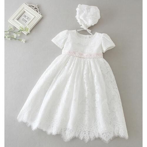 Hetiso White Infant Dress for Baptism Baby Girls Lace Dresses with hat Kids Clothes Christening Birthday Outfits 3-24 Month