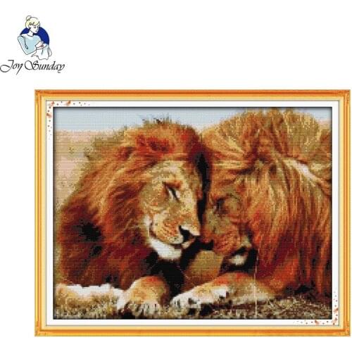 Joy Sunday Lions Pattern DIY Handmade Craft Needlework Cross Stitch Set Embroidery Kit Printed Design Stitching Home Decoration