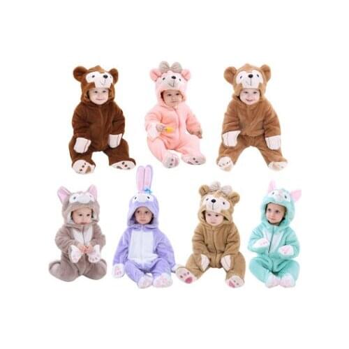 Baby Rompers Winter Warm Long sleeve Coral Fleece Baby Boy Girl Clothes Infant Jumpsuit Animal bunny bear Overall Pajamas