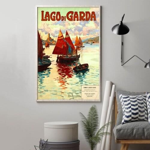 Lago Di Garda, vintage travel poste Canvas Print Wall Painting Home Decoration (No Frame)