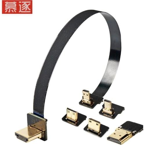 Ribbon Flat FPV HDMI-compatible Cable Micro HDMI to Mini HDMI 90 degree Adapter 5cm-100cm FPC Pitch 20pin Plug Connector