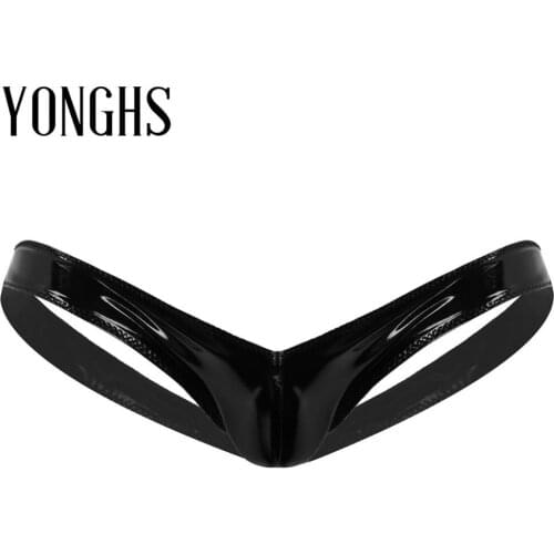 Mens Lingerie Sexy Underwear Wet Look Patent No Waist Bulge Pouch Erotic Panties Open Butt Mini Jockstrap Hot Sexy Thong Briefs