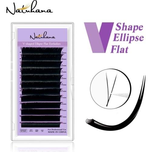 NATUHANA Matte V-shaped Flat Ellipse Eyelash Extension Auto-Fans 2D Mink Eyelashes Individual Split-Tips Soft Light False Lashes