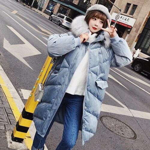 2019 New Arrival Polyester Solid Pleuche Cotton-padded Jacket Woman New Winter Korean Long Overknee Fund Chic Loose Coat Easy