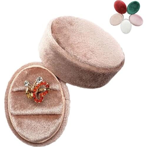 Oval Velvet Ring Box Double Ring Display Holder with Detachable Lid Ring Box Holder for Wedding Ceremony(Pink)