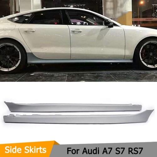 PU Grey Primer Side Skirts Apron For Audi A7 S7 RS7 2011 2012 2013 2014 Auto Side Bumper Body Kit Extension Lip