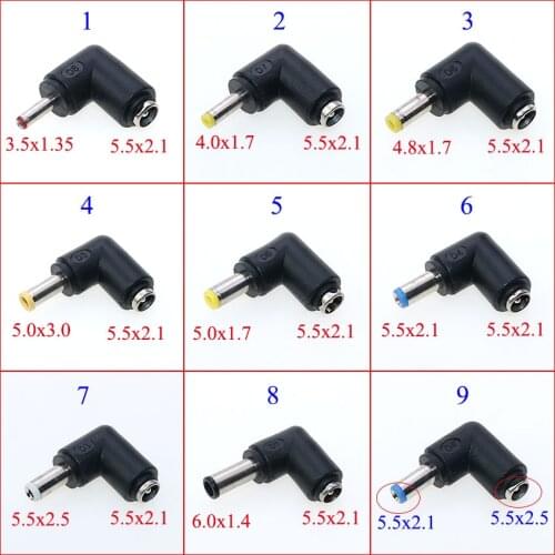 1PCS DC Connector 5.5x2.1mm Female to 3.5x1.35 4.0×1.7 4.8×1.7 5.5×2.5 5.0×1.7mm Male Converter Laptop Power Adapter 90 degree