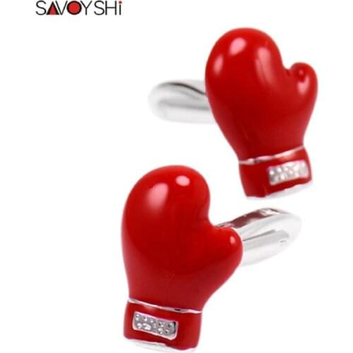 SAVOYSHI Novelty Red Enamel Boxing Gloves Model Cufflinks for Mens Shirt Brand Cuffs High Quality Cuff links Male DIY Jewelry