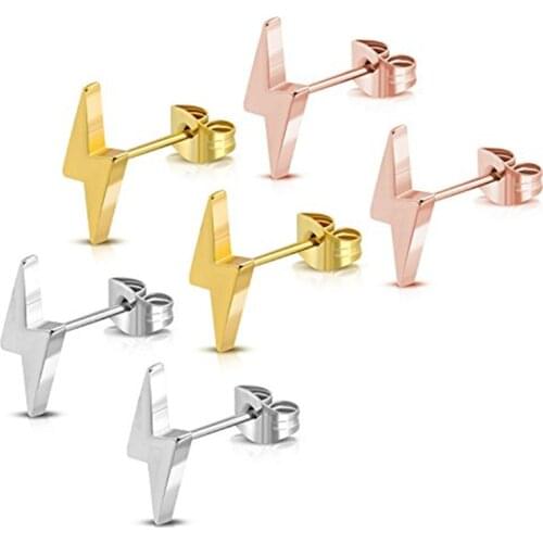 Stainless Steel Lightning Flash Thunder Button Stud Post Earrings