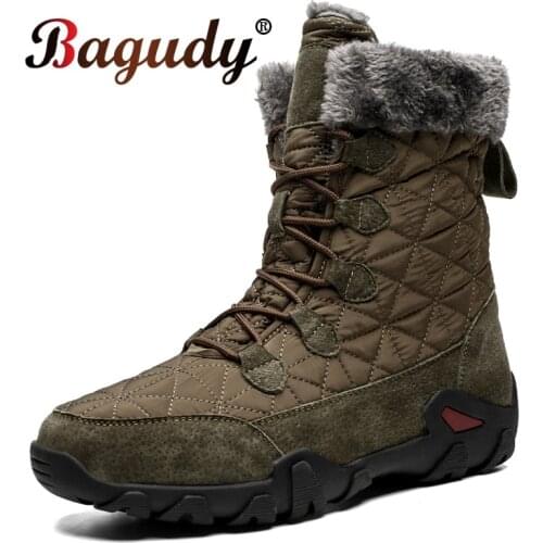 Super Warm Plush Men Snow Boots Platform Mid Calf Boots Men Thick Plush Waterproof Non-slip Leather Winter Outdoor Boots Shoes