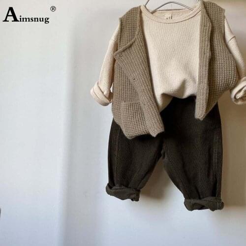 Fashion Sweater Kids Clothes Sleeveless Knitwear Unisex Girls Boys Casual Brown Sweaters 2021 Autumn Children Cashmere Tops