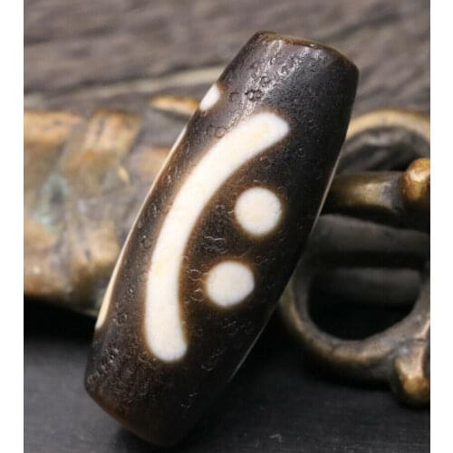 Unique Tibetan Oily Old Agate 2 eye OM Totem dZi Bead 38mm Super Energy From LK brother Sauces