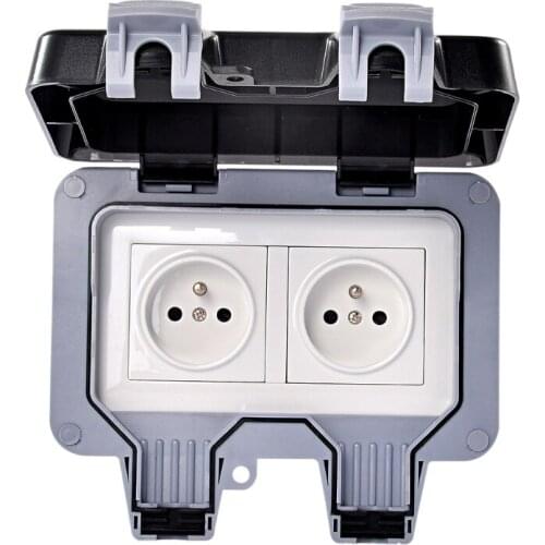 External Outdoor IP66 2 Slot Wall Socket Dustproof Surface-Mounted Protective Contact Weatherproof Adapter with Cover