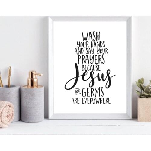 Wash your hands and say your prayers Quotes Prints Bathroom Sign Farmhouse Decor Rustic Kitchen Canvas Painting Picture Decor