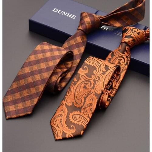 High Quality 2019 New Silk Formal Wedding Ties for Men Tie slim 6cm Necktie Designers Brand Orange Gold Neck Tie with Gift Box