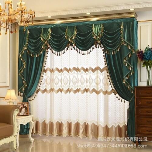 European-style Curtains for Living Dining Room Bedroom High-endLuxury Embroidered Flannel Curtain Finished Product Customization