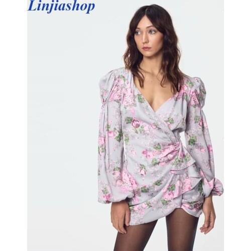 Fashion new 2020 red mini dress square neck long puff sleeve slim beach dress holiday female vestidos dropshipping