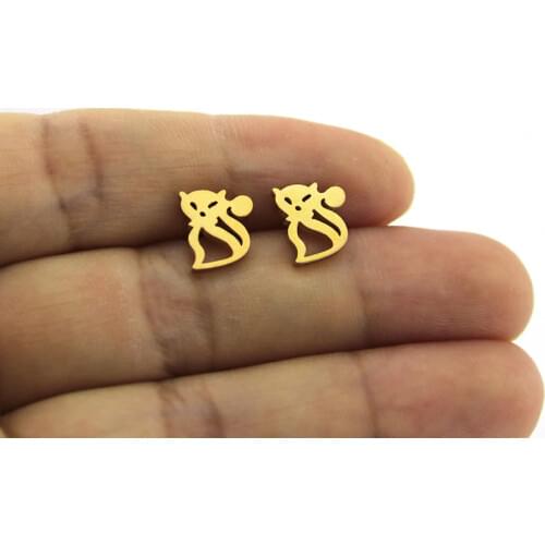 1Pair Gentle Cat Earrings Stainless Steel Earring Vacuum Plating Golden Cats Ear Studs Jewelry For Women Kids Girls