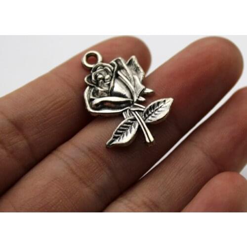 10pcs Wholesale Price Flower Rose Charms 17*25mm Antique Silver Plated Pendant For Handmade Jewelry Accessories