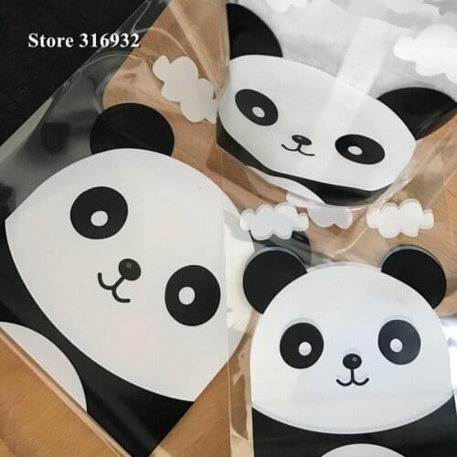 100pieces/lot 10*15+3cm 14*20+3cm Cute Panda Plastic cookie packaging bags cupcake wrapper self adhesive gift bags Stand Bag