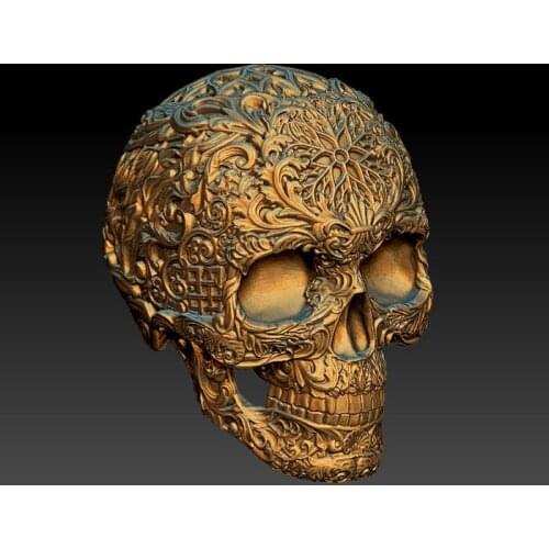 3D model for cnc or 3D printers in STL file format -skull head with exquisite patterns