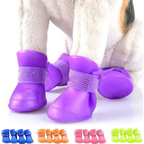 4pcs Pet Dog Rain Shoes Portable Anti Slip Waterproof Rubber Rain Boots Shoes Anti Slip Rubber Puppy Rain Boots S-L Pet Dog Cat