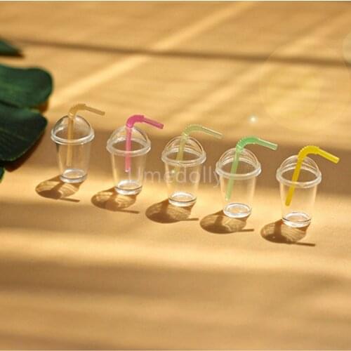 5PCS 1/12 Scale Dollhouse Miniature Cup with Straw Mini Foods for Doll Pretend Play Kitchen Toy Accessories