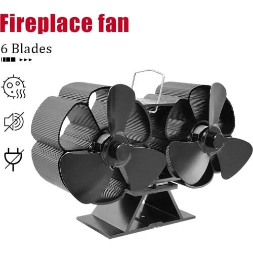 6 Blade Fireplace Dual Head Heat Powered Stove Fan Ultra Quiet Fireplace Wood Burning Eco Fan Circulate Warm Air Distribution