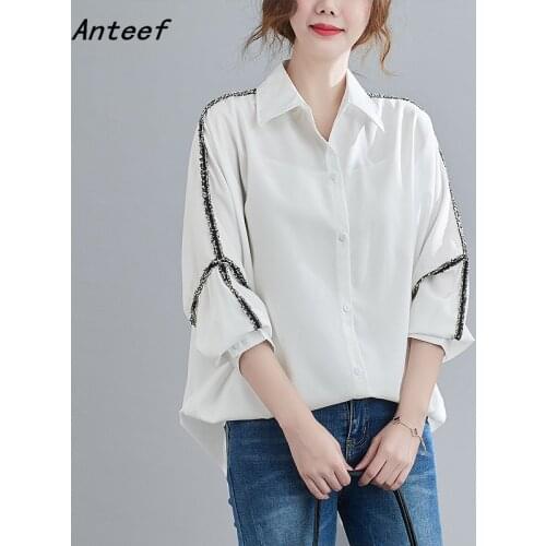 Anteef long sleeve white vintage blouse Casual loose spring autumn tops women 2021 blouses button up shirt clothing