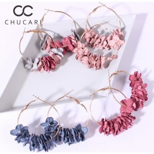 CHUCARI Korean Version Of The Popular Personality Fashion Temperament Jewelry Wild Net Red Cloth Flower Long Statement Earrings