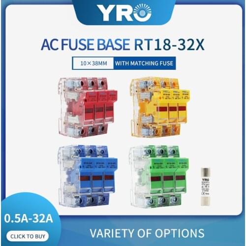 Customized 1PC RT18-32 Colorful Transparent 3P 10x38mm Fuse Holder 500V 32A with fuse