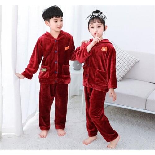 1-13Y Kids Pajamas Set For Junior Girls Boys Clothes Winter Flannel Childrens Home Pyjamas Autumn Warm Thickened Sleepwear Sets