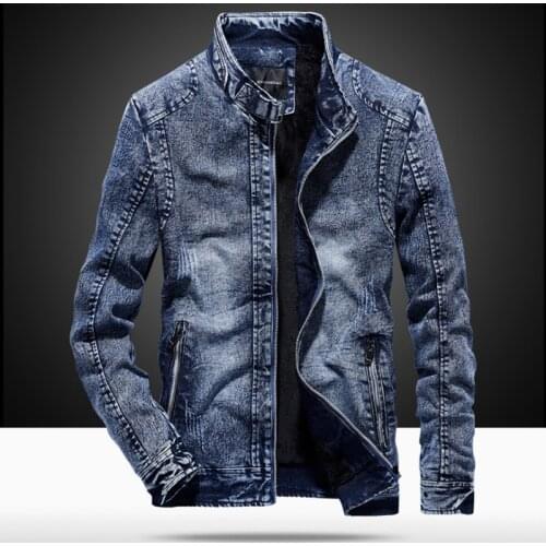 New Brand Men Jean Jacket Stand Collar Cotton Denim Coat Men Autumn Winter Casual Denim Jacket Vintage Male Outwear M-4XL