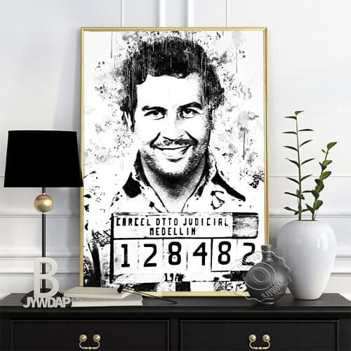 Pablo Escobar Black White Sketch Poster, Pablo Watercolor Figure Sketch Art Canvas Painting, Minimalism Nordic Style Wall Decor