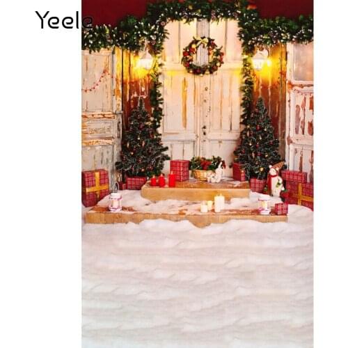 Yeele Christmas Tree Wooden Door Snow Floor Baby Portrait Photography Backdrop Photographic Decoration Backgrounds Photo Studio