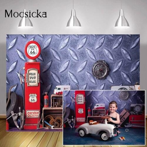 Newborn Baby Repairman Portrait Backdrop Photo Studio Kids Birthday Cake Smash Background Bus Route Retro Mechanical Photography
