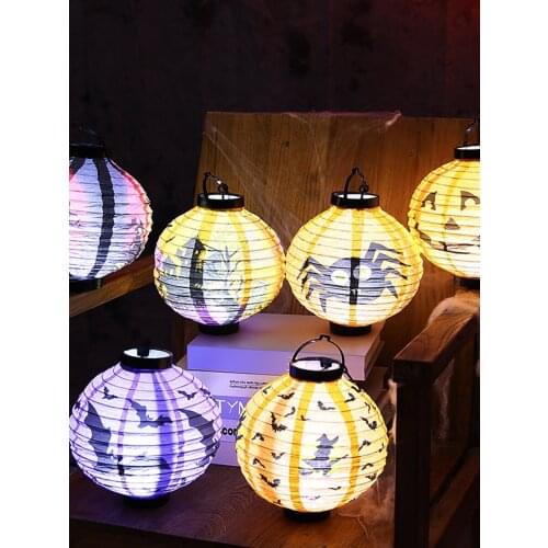 Halloween hand held pumpkin lantern light decoration props horror paper pendant frightening props Ghost Festival DIY children