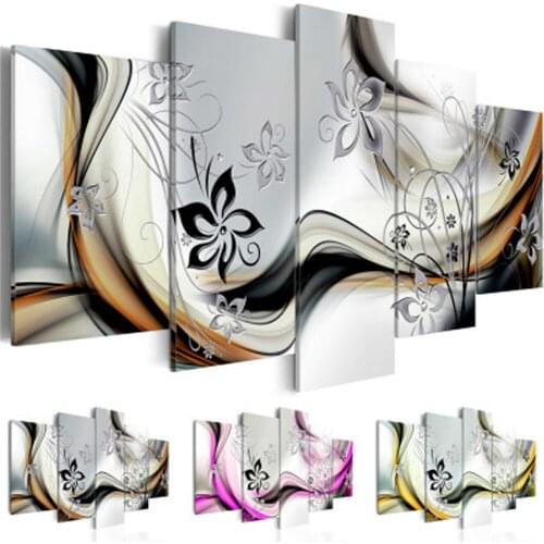 5 Pieces of Living Room Modern Canvas Living Room Family Dining Room Diamond Flower Decoration Hanging Painting Frameless Core