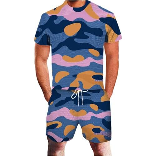 58# Mens Sets Summer Casual Sports 3d Geometric Abstract Fitness Running Two-piece Suit Outdoor Running Men Clothing Ropa Hombre