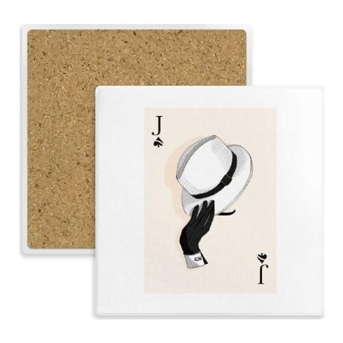 Spade J Playing Cards Pattern Square Coaster Cup Mug Holder Absorbent Stone for Drinks 2pcs Gift