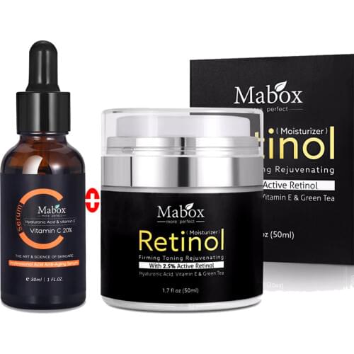 Mabox 50ml Retinol 2.5%Moisturizer Face Cream Hyaluronic Acid AntiAging Remove Wrinkle Vitamin E Collagen Smooth Whitening Cream