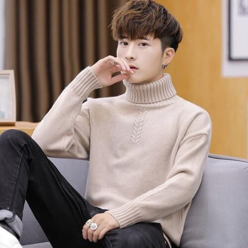 Plus velvet plus thick autumn and winter high-necked mens sweater Korean version of the trend personality youth loose knitwear