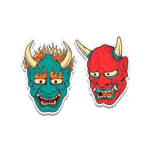 Japanese Masks Set of 2 - 3" Each Vinyl Stickers - For Car Laptop I-Pad - Waterproof Decal