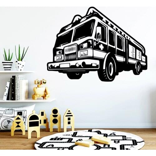 Wall Sticker Pvc Removable for Kids Room Decoration Removable Mural Smooth Wall Glass Metal Wood olorful Fire Truck Home 3713