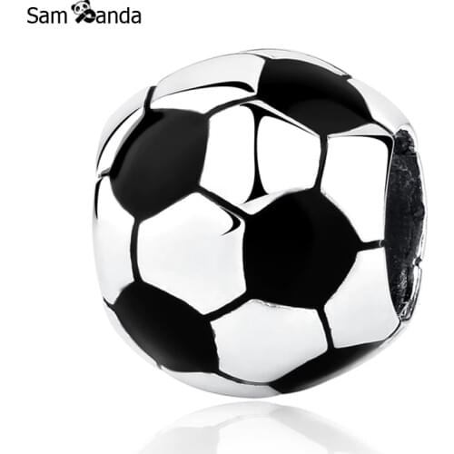 New Authentic 925 Sterling Silver Bead Charm Soccer Ball Football Enamel Beads Fit Pandora Women Bracelets & Bangles DIY Jewelry
